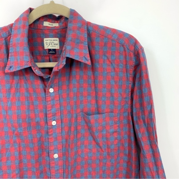 J Crew Men Size Large Shirt Long Sleeve Button Down Top Blue Red Checkered Plaid - Picture 3 of 8